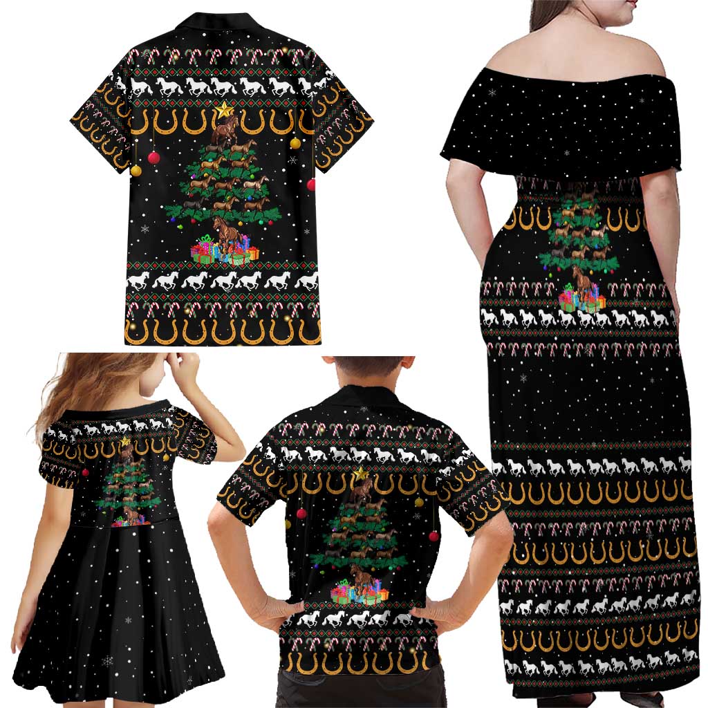 Horse Christmas Tree Christmas Design Family Matching Off Shoulder Maxi Dress and Hawaiian Shirt Xmas Holiday Patterns - Wonder Print Shop