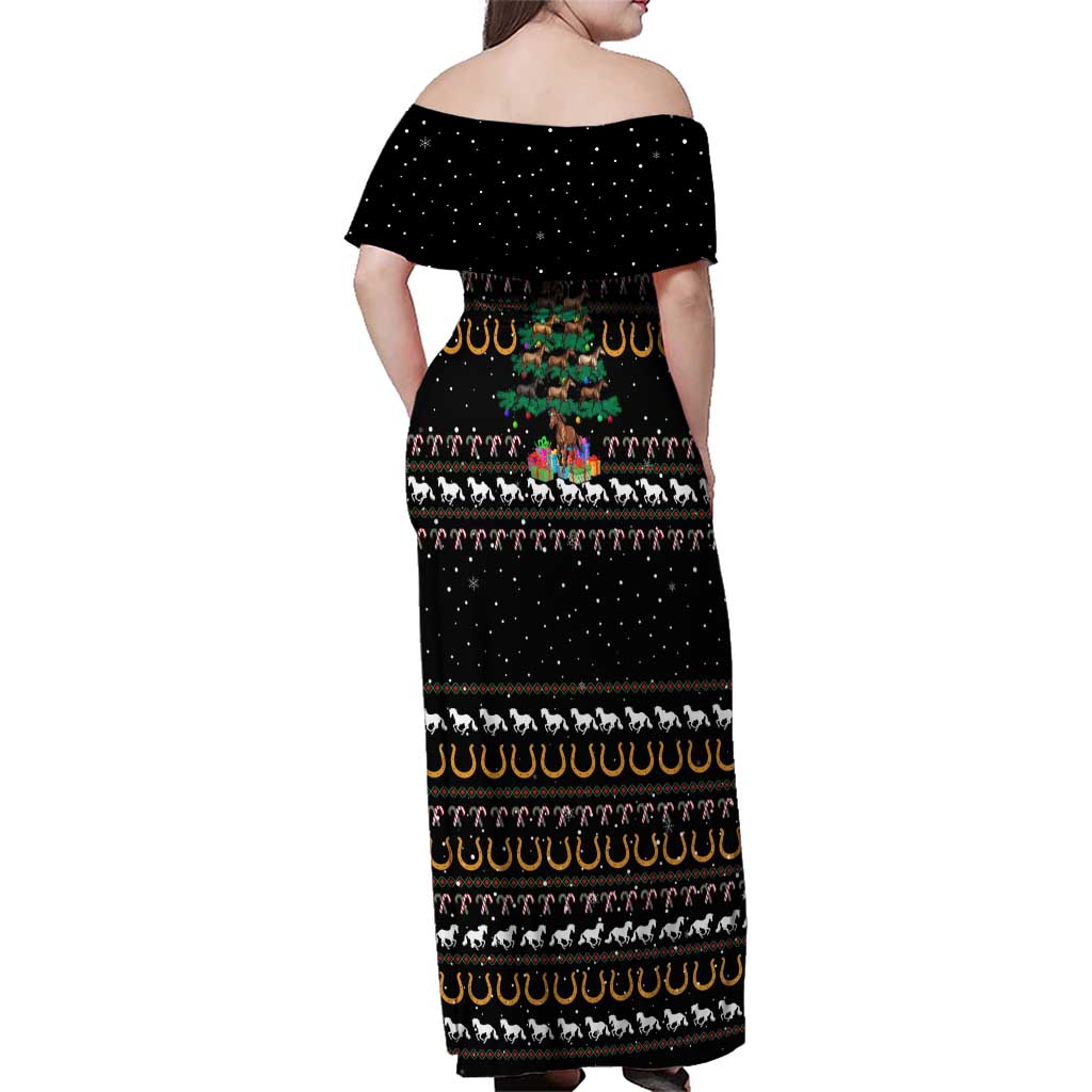 Horse Christmas Tree Christmas Design Family Matching Off Shoulder Maxi Dress and Hawaiian Shirt Xmas Holiday Patterns - Wonder Print Shop