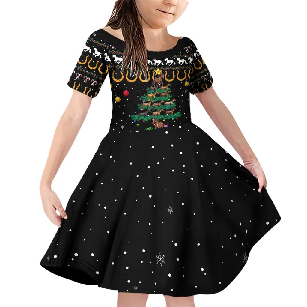 Horse Christmas Tree Christmas Design Family Matching Off Shoulder Short Dress and Hawaiian Shirt Xmas Holiday Patterns - Wonder Print Shop