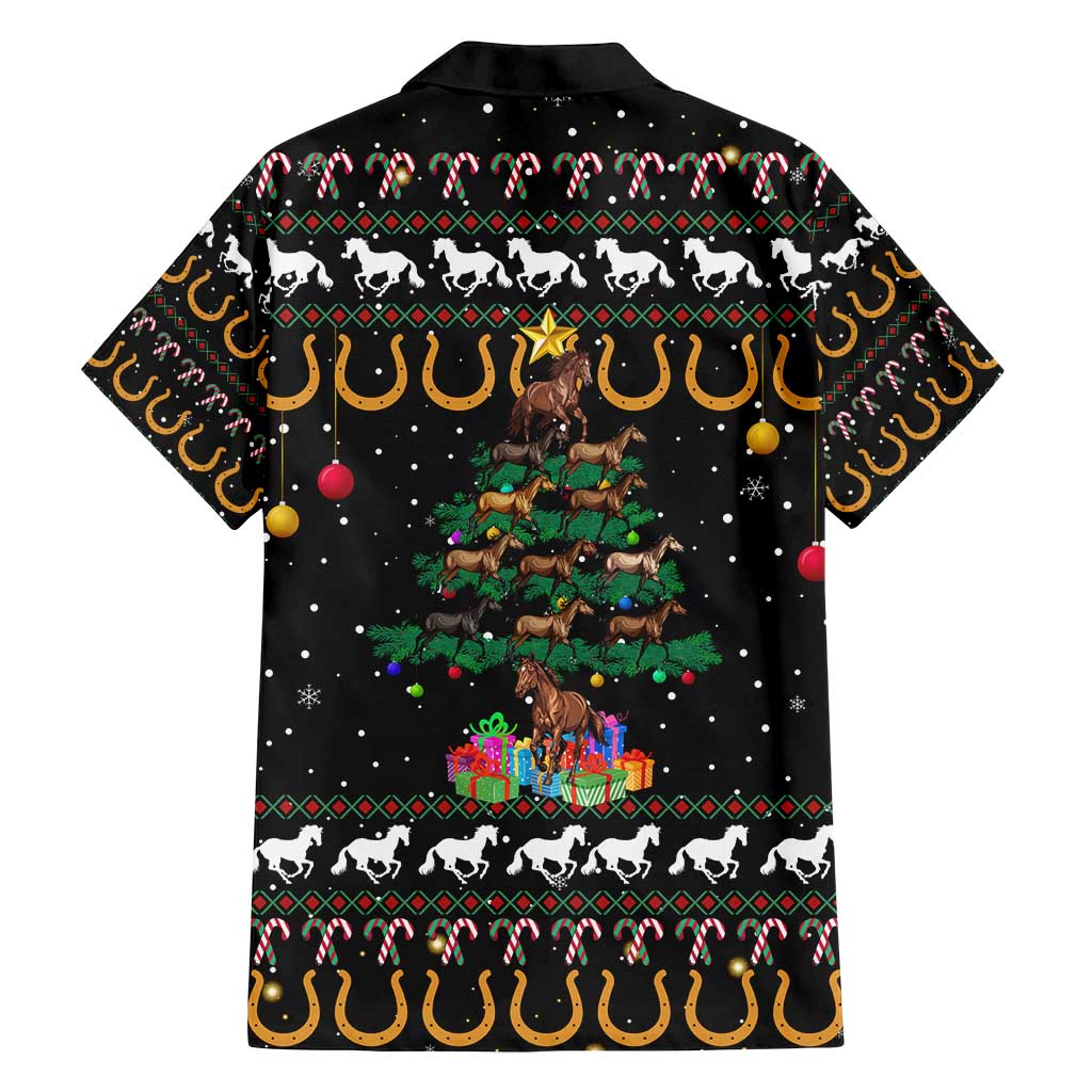 Horse Christmas Tree Christmas Design Family Matching Off Shoulder Short Dress and Hawaiian Shirt Xmas Holiday Patterns - Wonder Print Shop
