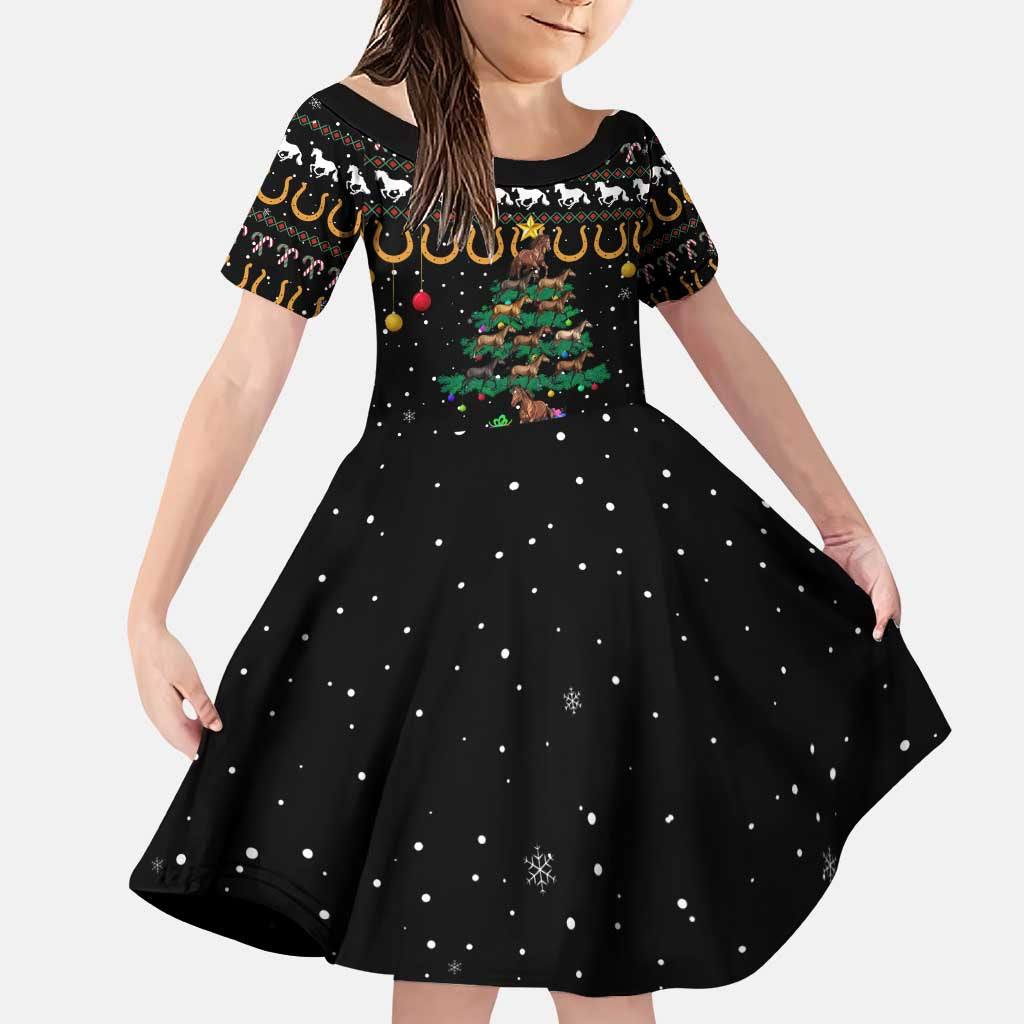 Horse Christmas Tree Christmas Design Family Matching Puletasi and Hawaiian Shirt Xmas Holiday Patterns - Wonder Print Shop