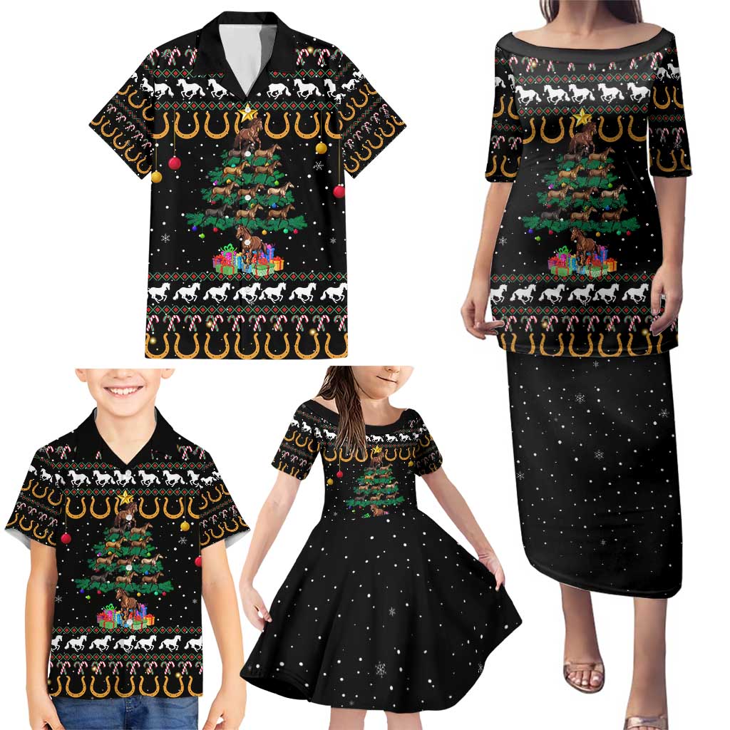 Horse Christmas Tree Christmas Design Family Matching Puletasi and Hawaiian Shirt Xmas Holiday Patterns - Wonder Print Shop