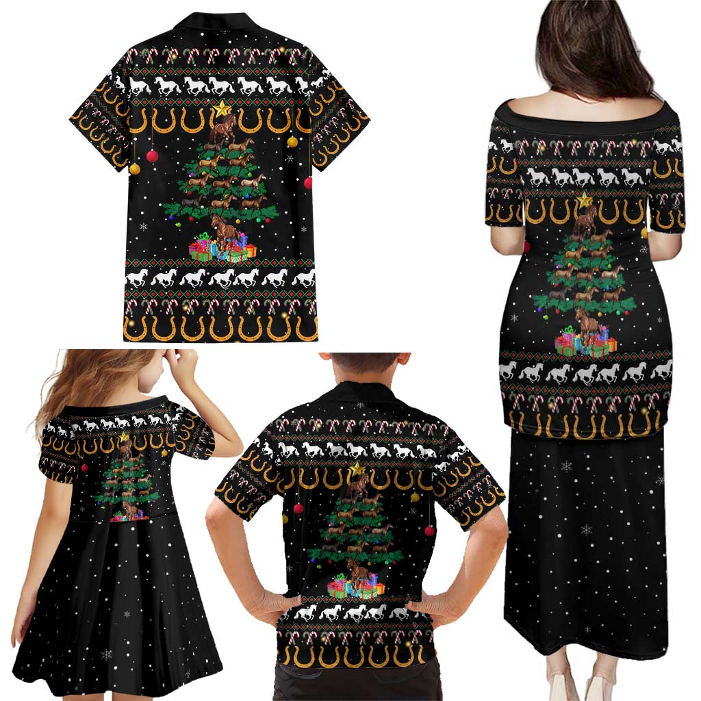 Horse Christmas Tree Christmas Design Family Matching Puletasi and Hawaiian Shirt Xmas Holiday Patterns - Wonder Print Shop