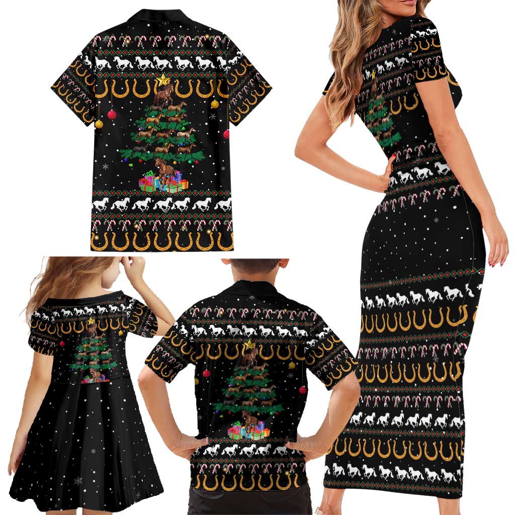 Horse Christmas Tree Christmas Design Family Matching Short Sleeve Bodycon Dress and Hawaiian Shirt Xmas Holiday Patterns - Wonder Print Shop