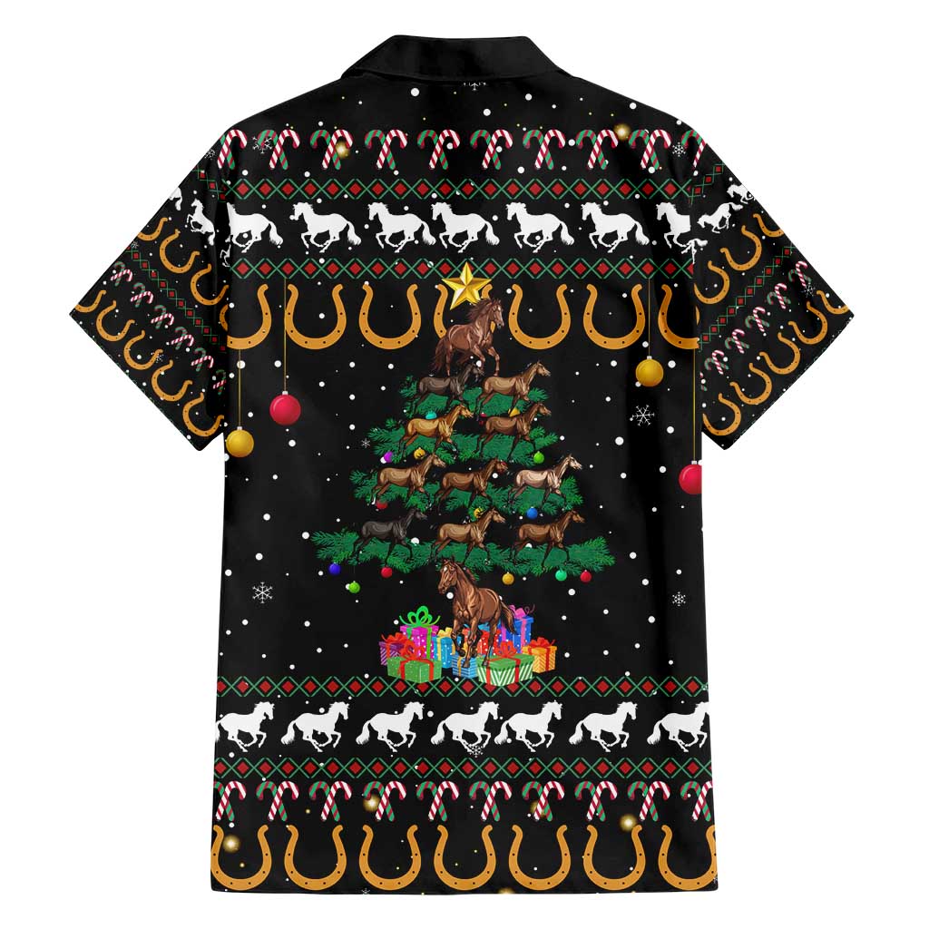 Horse Christmas Tree Christmas Design Family Matching Short Sleeve Bodycon Dress and Hawaiian Shirt Xmas Holiday Patterns - Wonder Print Shop
