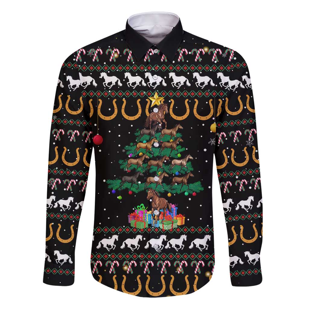 Horse Christmas Tree Christmas Design Family Matching Short Sleeve Bodycon Dress and Hawaiian Shirt Xmas Holiday Patterns - Wonder Print Shop