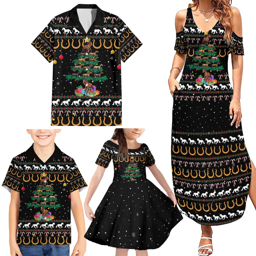 Horse Christmas Tree Christmas Design Family Matching Summer Maxi Dress and Hawaiian Shirt Xmas Holiday Patterns - Wonder Print Shop