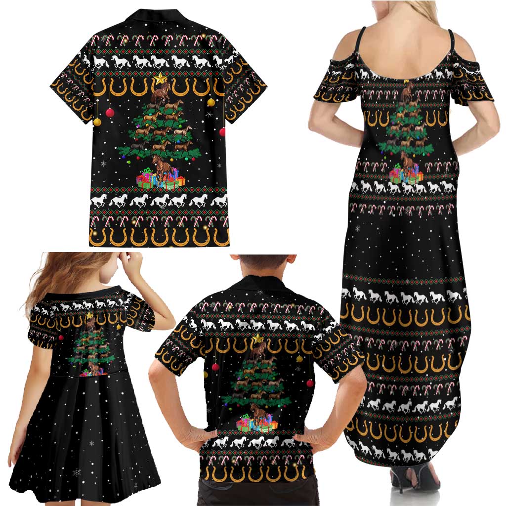 Horse Christmas Tree Christmas Design Family Matching Summer Maxi Dress and Hawaiian Shirt Xmas Holiday Patterns - Wonder Print Shop