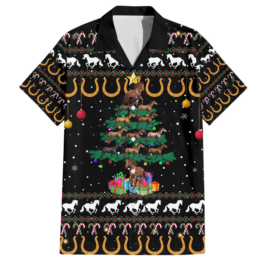 Horse Christmas Tree Christmas Design Family Matching Summer Maxi Dress and Hawaiian Shirt Xmas Holiday Patterns - Wonder Print Shop