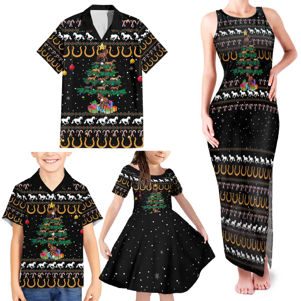 Horse Christmas Tree Christmas Design Family Matching Tank Maxi Dress and Hawaiian Shirt Xmas Holiday Patterns - Wonder Print Shop