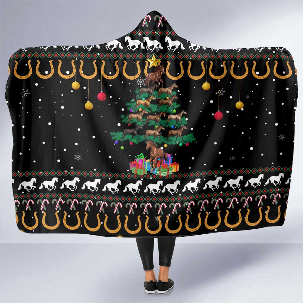 Horse Christmas Tree Christmas Design Hooded Blanket Xmas Holiday Patterns - Wonder Print Shop