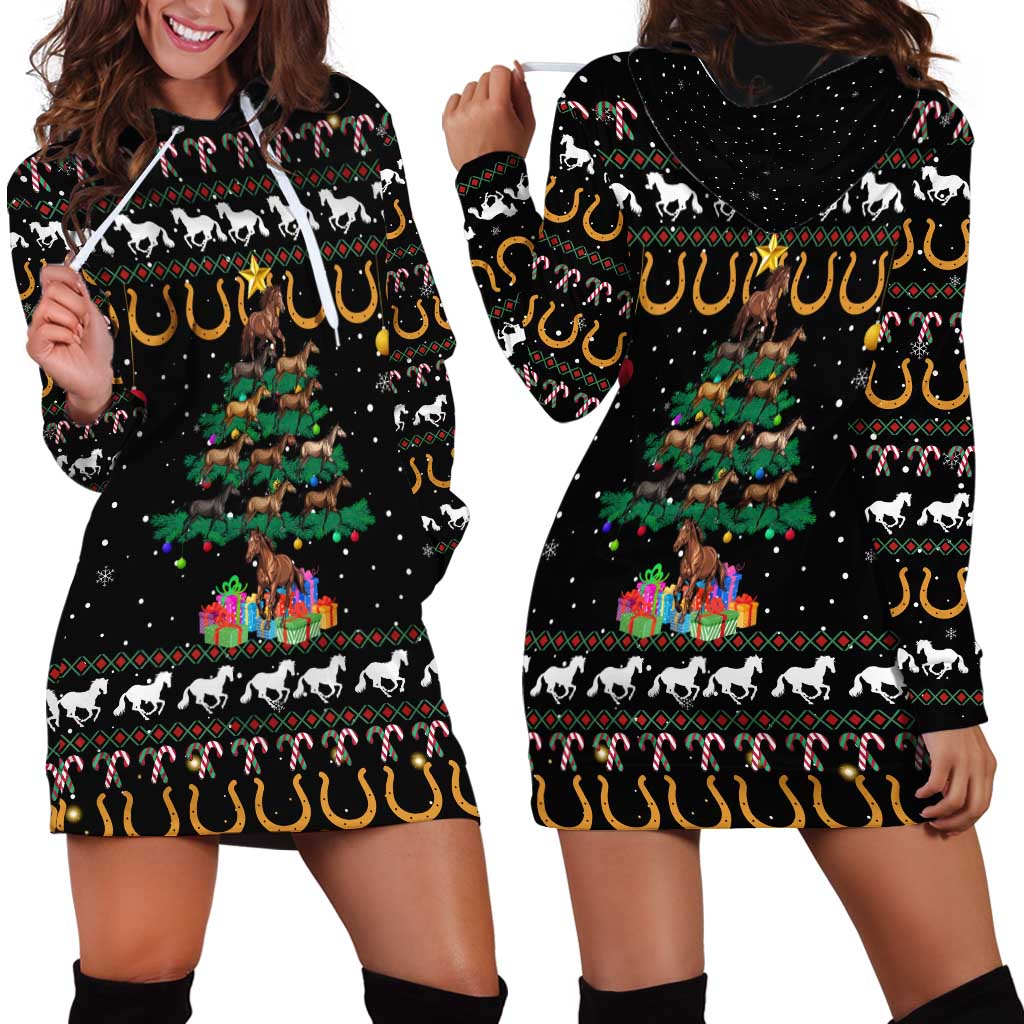 Horse Christmas Tree Christmas Design Hoodie Dress Xmas Holiday Patterns - Wonder Print Shop