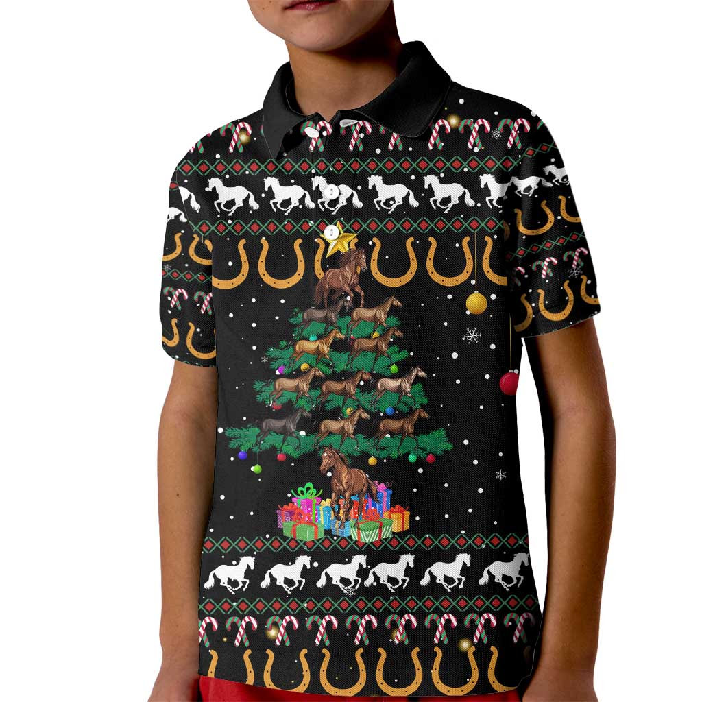 Horse Christmas Tree Christmas Design Kid Polo Shirt Xmas Holiday Patterns - Wonder Print Shop