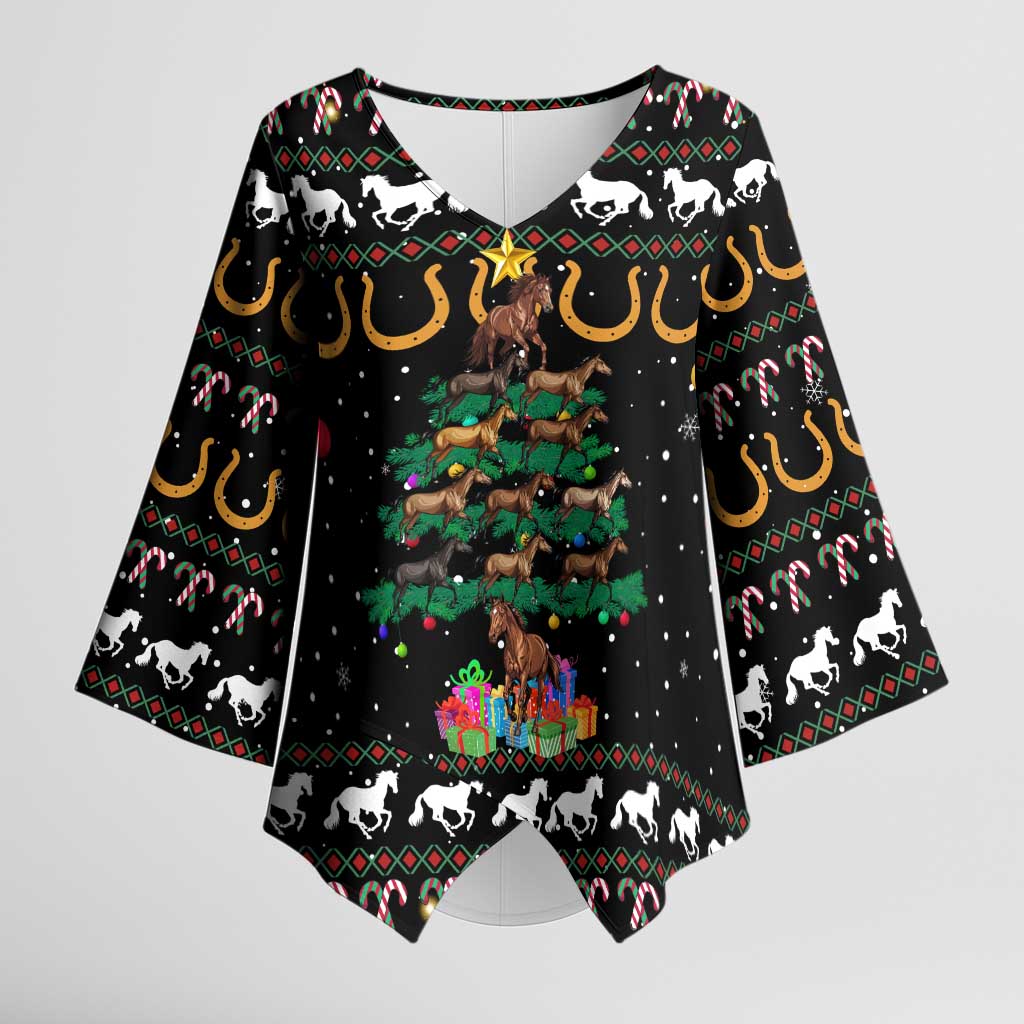 Horse Christmas Tree Christmas Design Kimono Sleeve Blouse Xmas Holiday Patterns - Wonder Print Shop