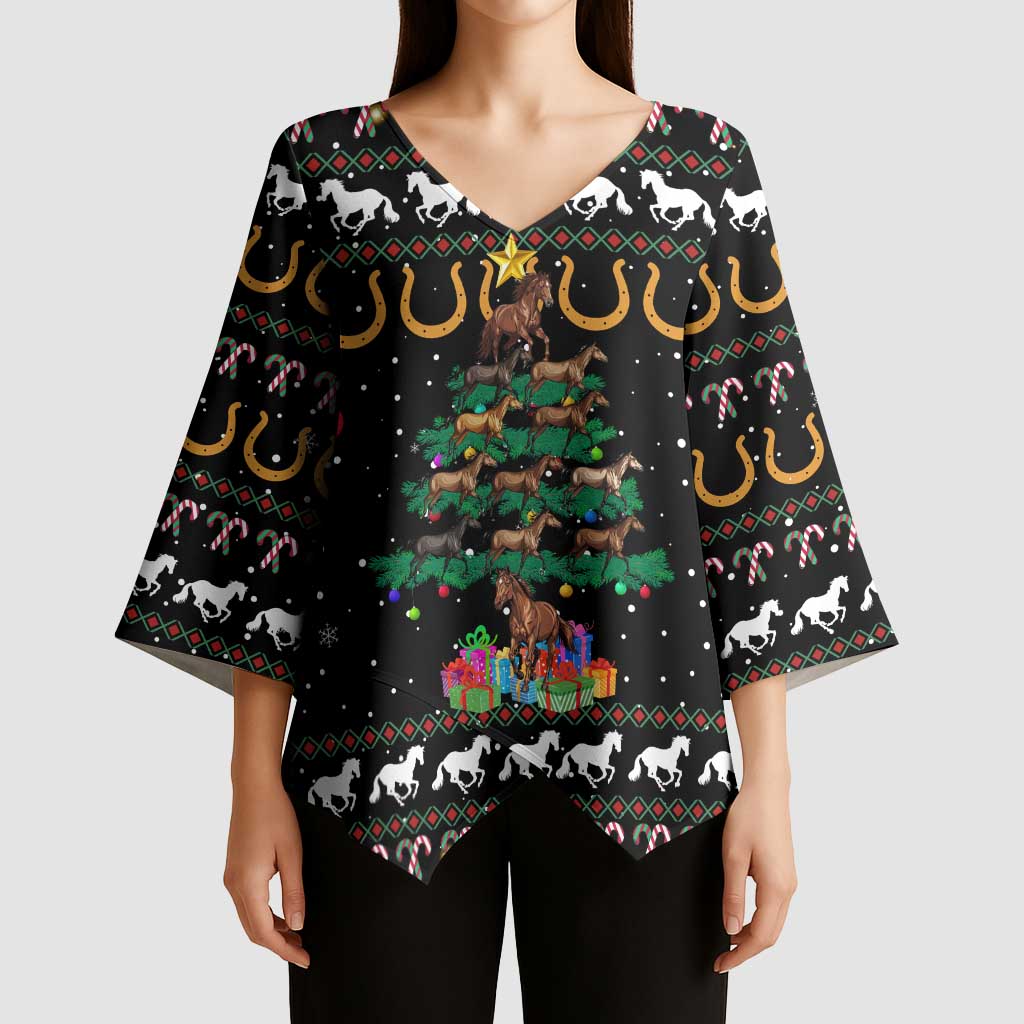 Horse Christmas Tree Christmas Design Kimono Sleeve Blouse Xmas Holiday Patterns - Wonder Print Shop