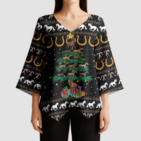 Horse Christmas Tree Christmas Design Kimono Sleeve Blouse Xmas Holiday Patterns - Wonder Print Shop