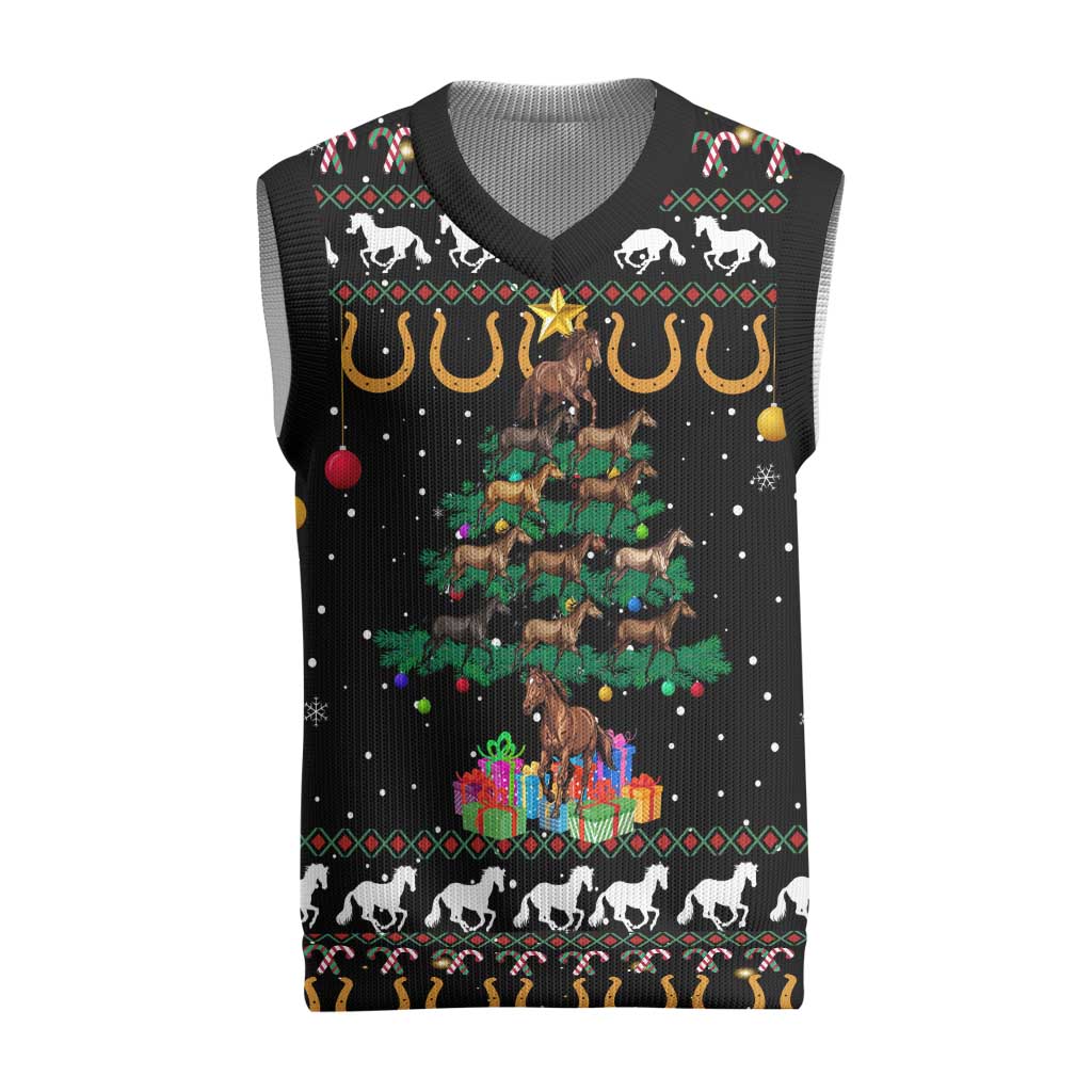 Horse Christmas Tree Christmas Design Christmas Knitted V-Neck Vest Xmas Holiday Patterns - Wonder Print Shop
