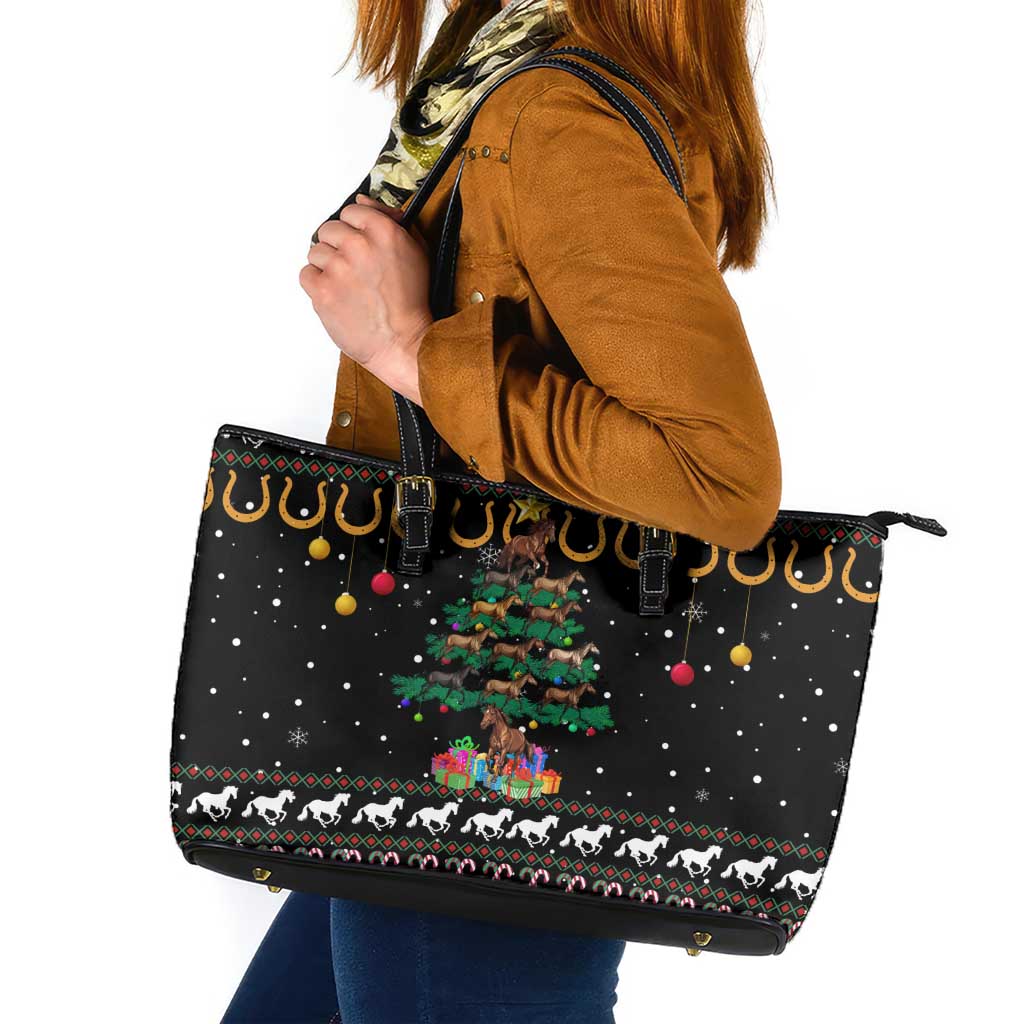 Horse Christmas Tree Christmas Design Leather Tote Bag Xmas Holiday Patterns - Wonder Print Shop