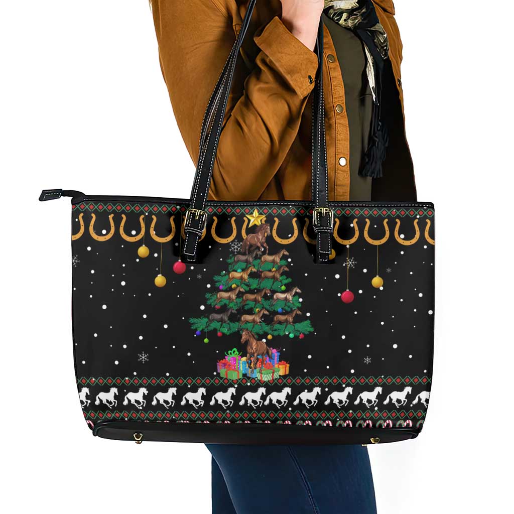Horse Christmas Tree Christmas Design Leather Tote Bag Xmas Holiday Patterns - Wonder Print Shop