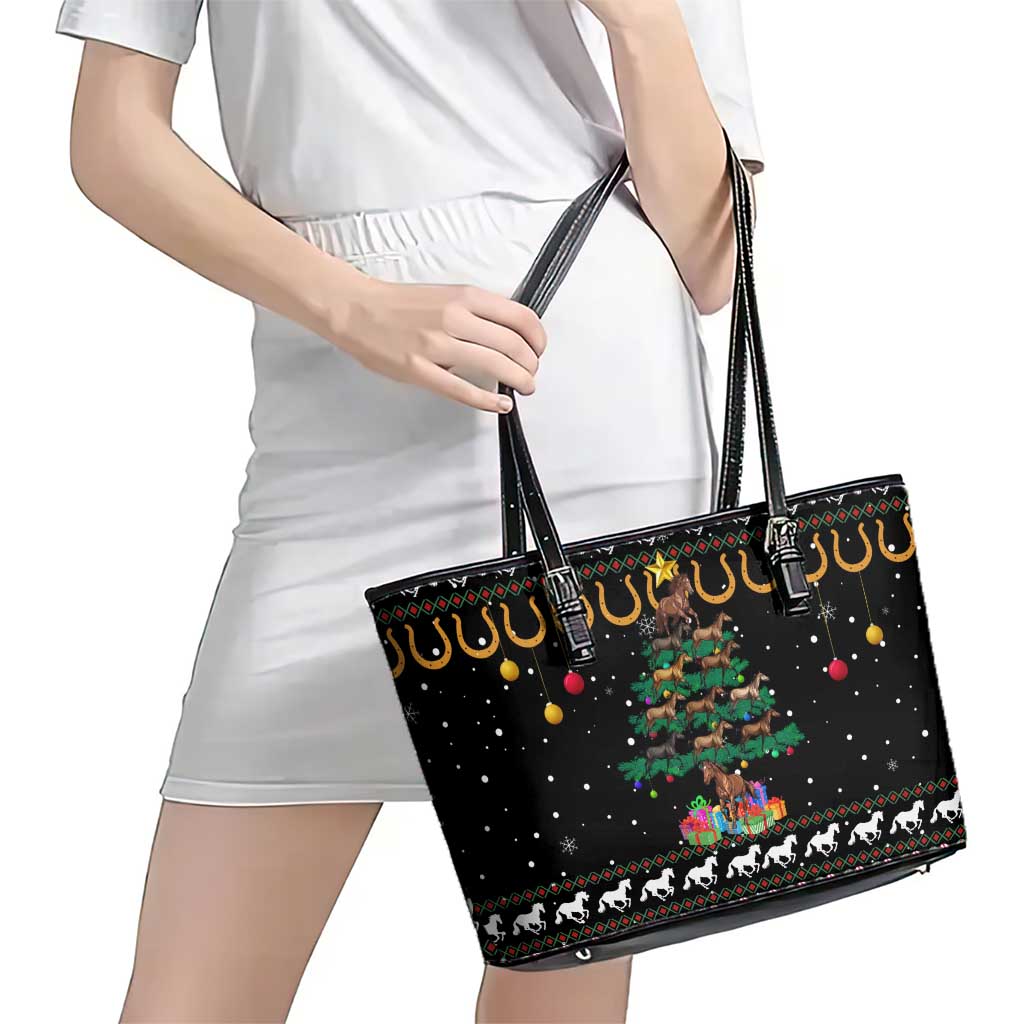 Horse Christmas Tree Christmas Design Leather Tote Bag Xmas Holiday Patterns - Wonder Print Shop