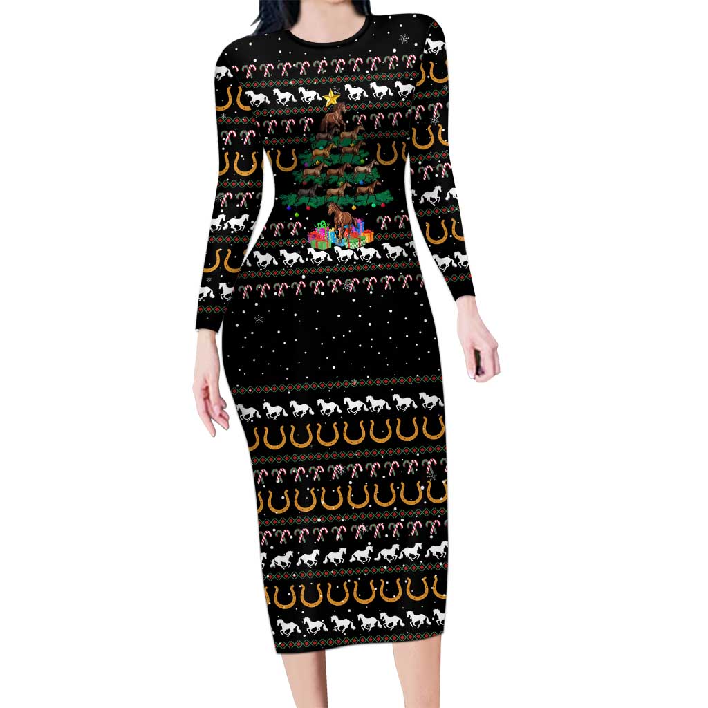 Horse Christmas Tree Christmas Design Long Sleeve Bodycon Dress Xmas Holiday Patterns - Wonder Print Shop