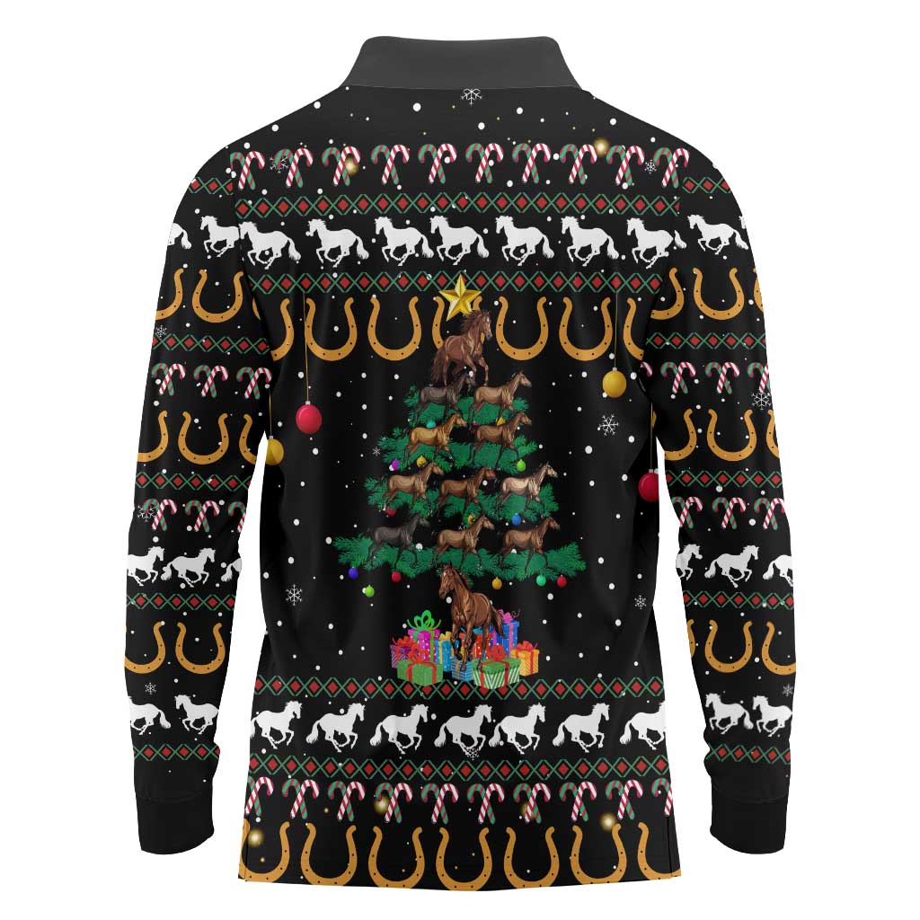 Horse Christmas Tree Christmas Design Long Sleeve Polo Shirt Xmas Holiday Patterns - Wonder Print Shop