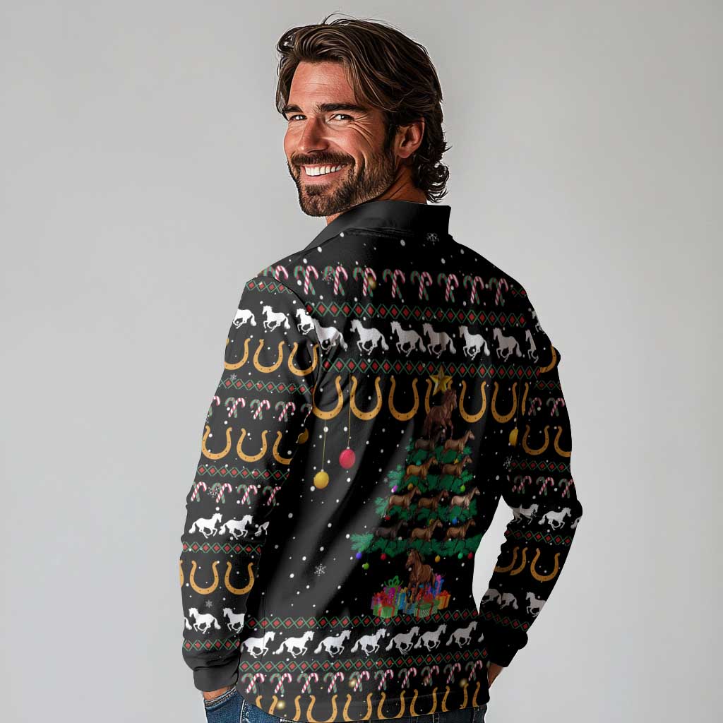 Horse Christmas Tree Christmas Design Long Sleeve Polo Shirt Xmas Holiday Patterns - Wonder Print Shop