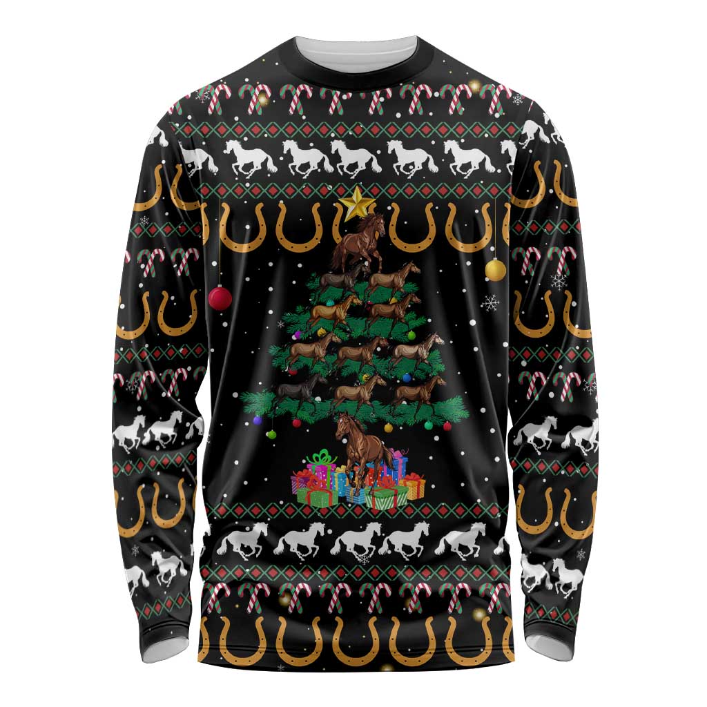 Horse Christmas Tree Christmas Design Long Sleeve Shirt Xmas Holiday Patterns - Wonder Print Shop