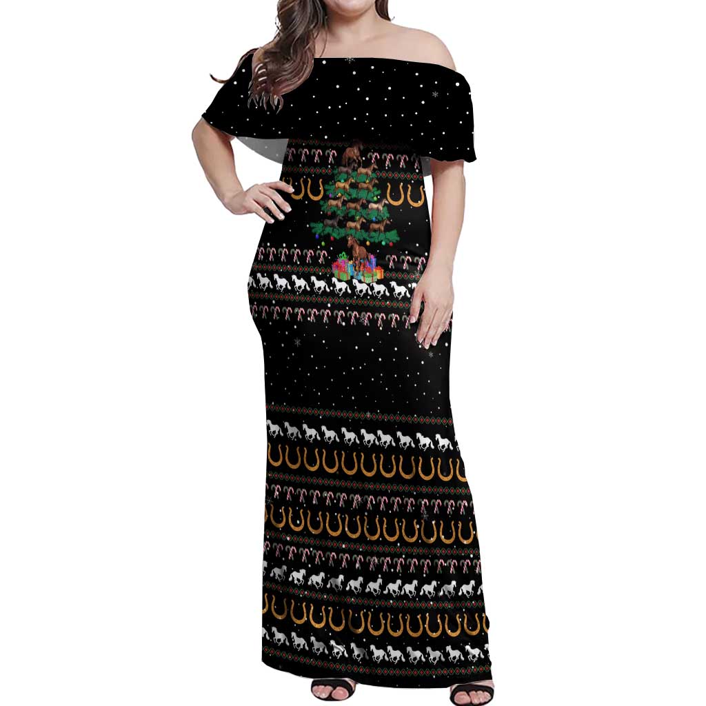 Horse Christmas Tree Christmas Design Off Shoulder Maxi Dress Xmas Holiday Patterns - Wonder Print Shop