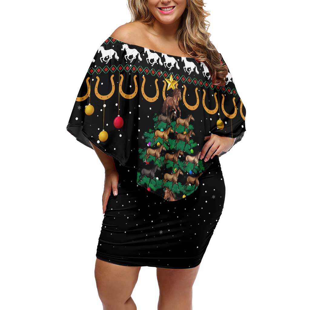Horse Christmas Tree Christmas Design Off Shoulder Short Dress Xmas Holiday Patterns - Wonder Print Shop