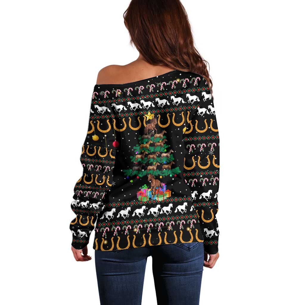 Horse Christmas Tree Christmas Design Off Shoulder Sweater Xmas Holiday Patterns - Wonder Print Shop