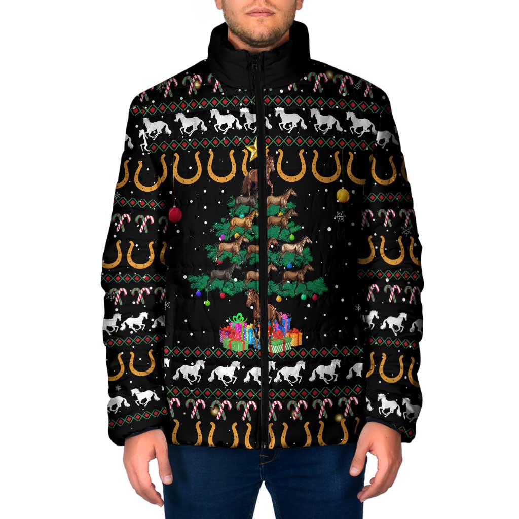 Horse Christmas Tree Christmas Design Padded Jacket Xmas Holiday Patterns - Wonder Print Shop
