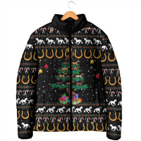 Horse Christmas Tree Christmas Design Padded Jacket Xmas Holiday Patterns - Wonder Print Shop