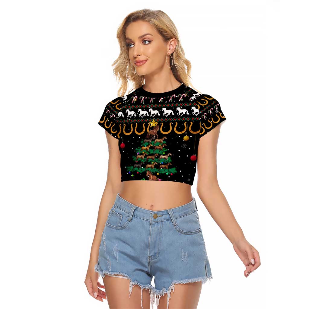 Horse Christmas Tree Christmas Design Raglan Cropped T Shirt Xmas Holiday Patterns - Wonder Print Shop