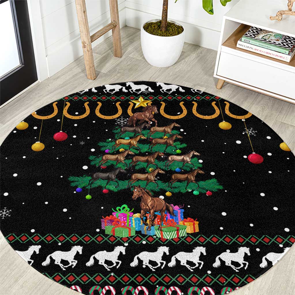 Horse Christmas Tree Christmas Design Round Carpet Xmas Holiday Patterns - Wonder Print Shop