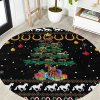 Horse Christmas Tree Christmas Design Round Carpet Xmas Holiday Patterns - Wonder Print Shop