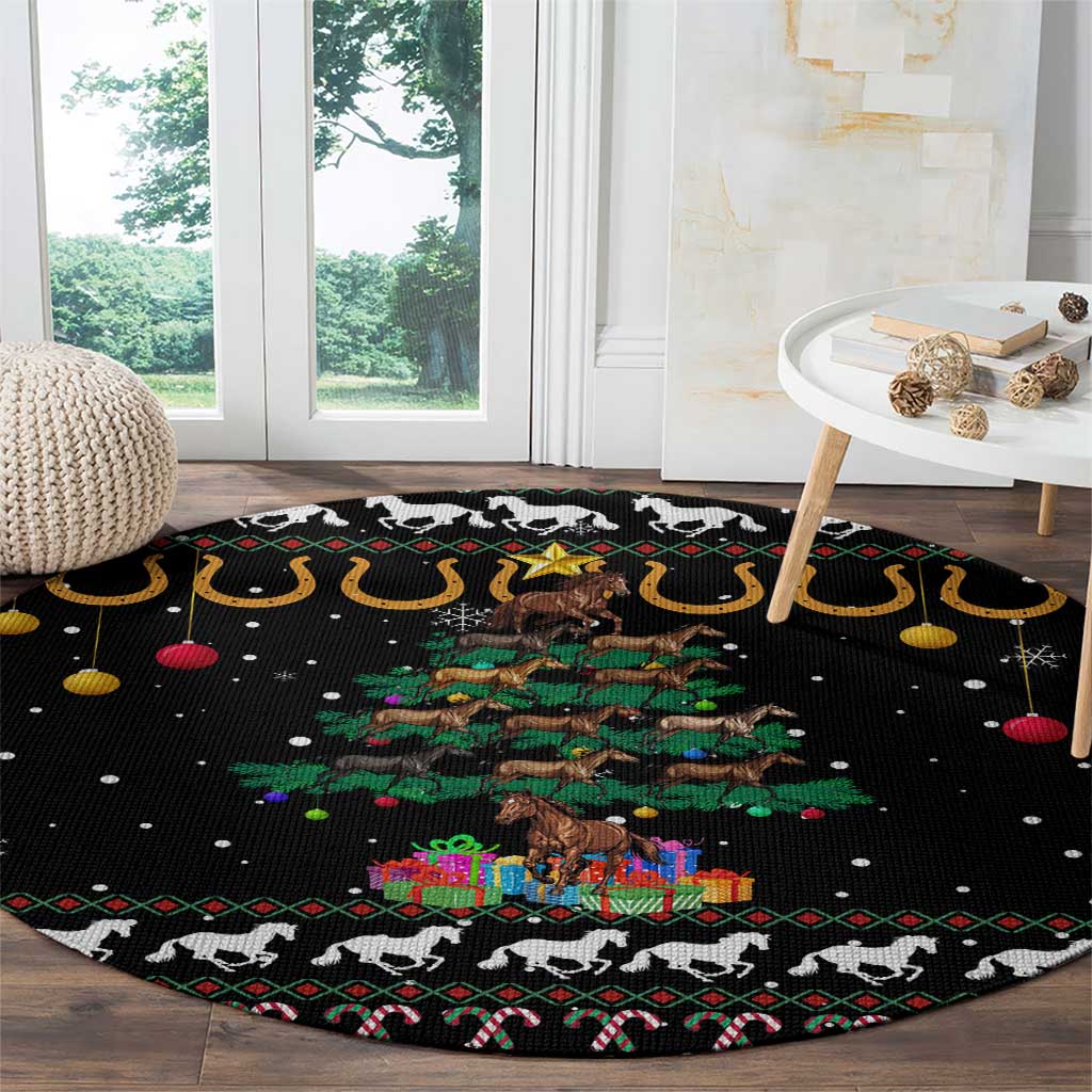 Horse Christmas Tree Christmas Design Round Carpet Xmas Holiday Patterns - Wonder Print Shop