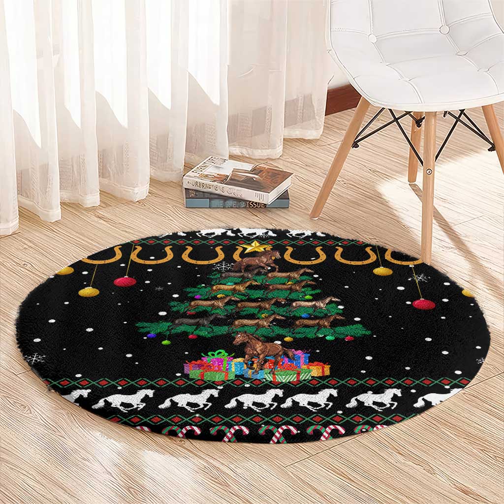 Horse Christmas Tree Christmas Design Round Carpet Xmas Holiday Patterns - Wonder Print Shop