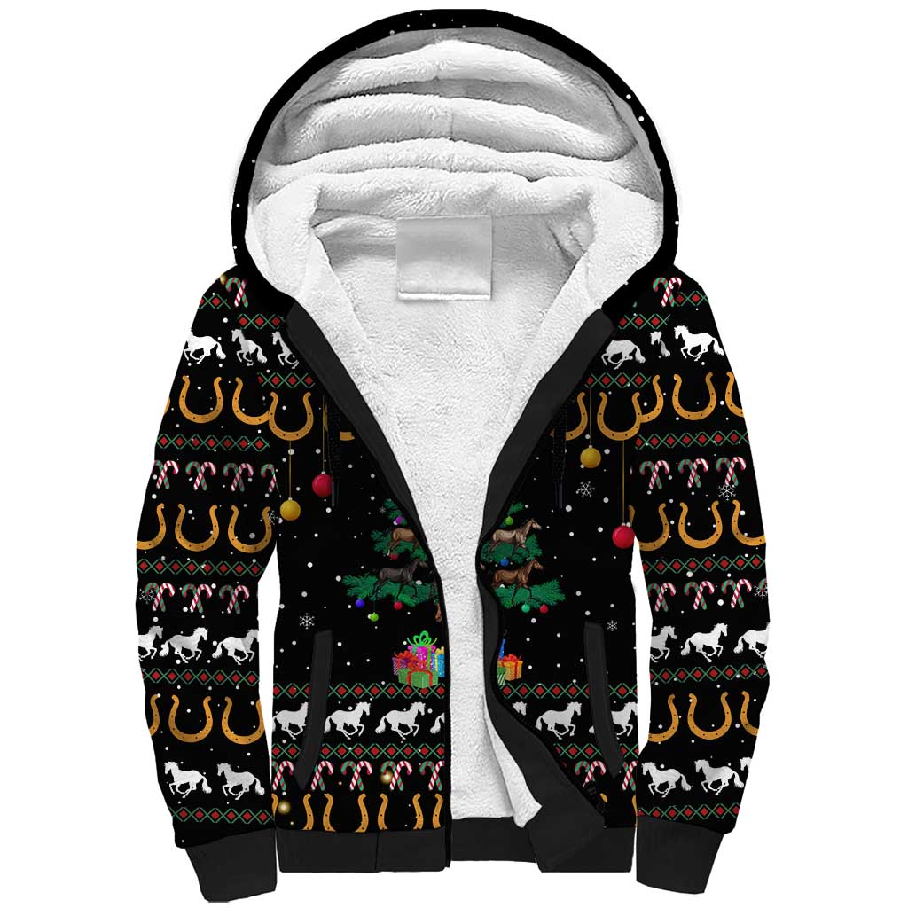 Horse Christmas Tree Christmas Design Sherpa Hoodie Xmas Holiday Patterns - Wonder Print Shop