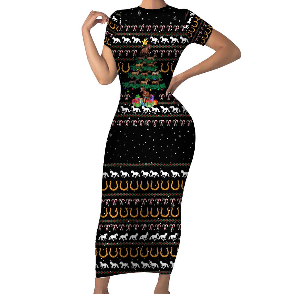 Horse Christmas Tree Christmas Design Short Sleeve Bodycon Dress Xmas Holiday Patterns - Wonder Print Shop