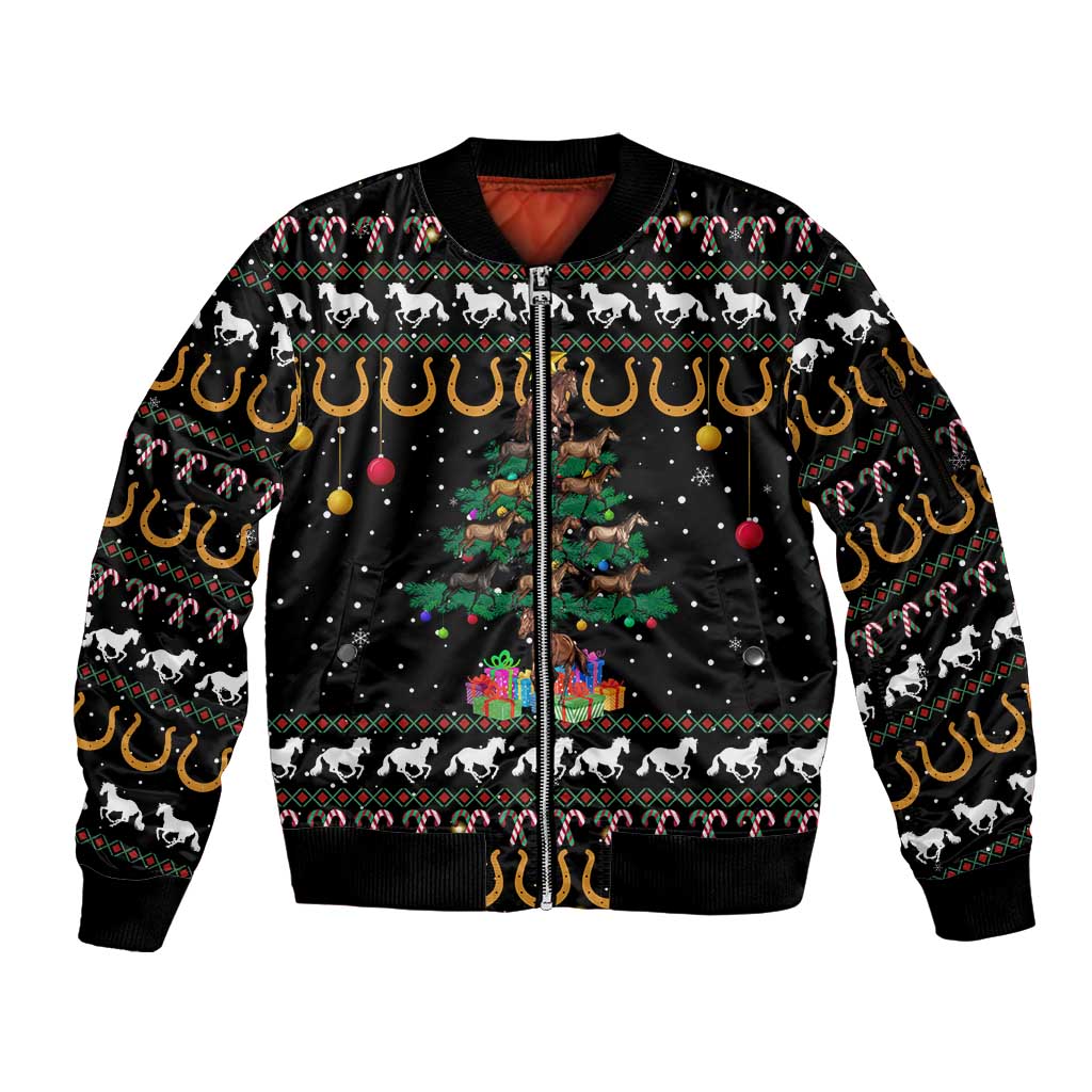 Horse Christmas Tree Christmas Design Sleeve Zip Bomber Jacket Xmas Holiday Patterns - Wonder Print Shop