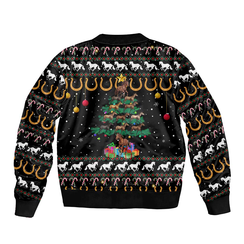 Horse Christmas Tree Christmas Design Sleeve Zip Bomber Jacket Xmas Holiday Patterns - Wonder Print Shop