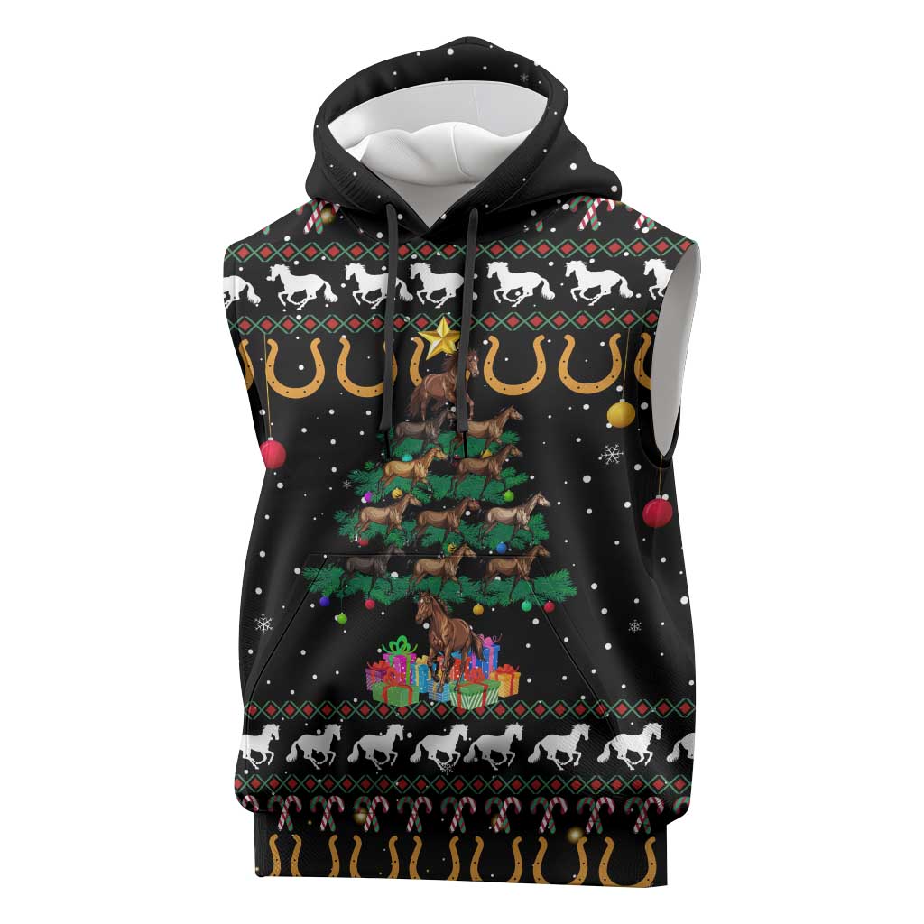 Horse Christmas Tree Christmas Design Sleeveless Hoodie Xmas Holiday Patterns - Wonder Print Shop