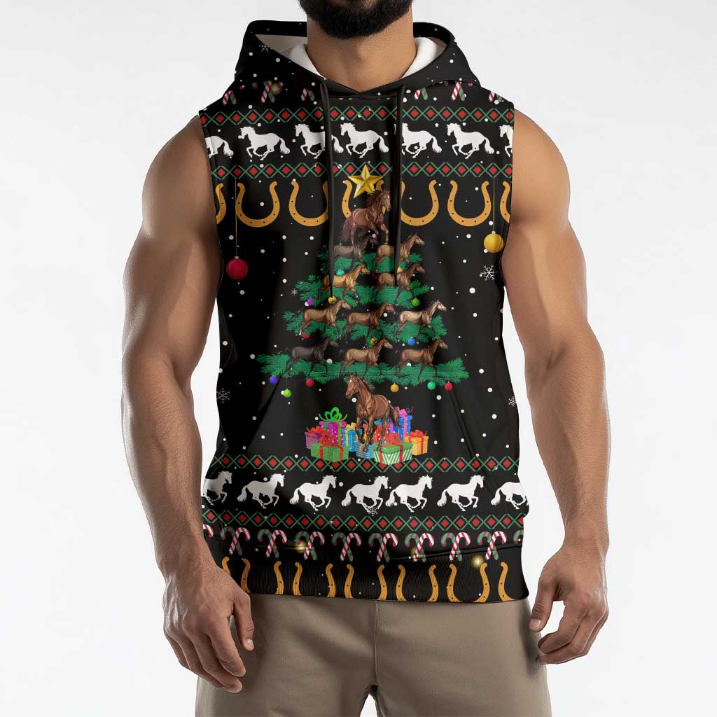 Horse Christmas Tree Christmas Design Sleeveless Hoodie Xmas Holiday Patterns - Wonder Print Shop