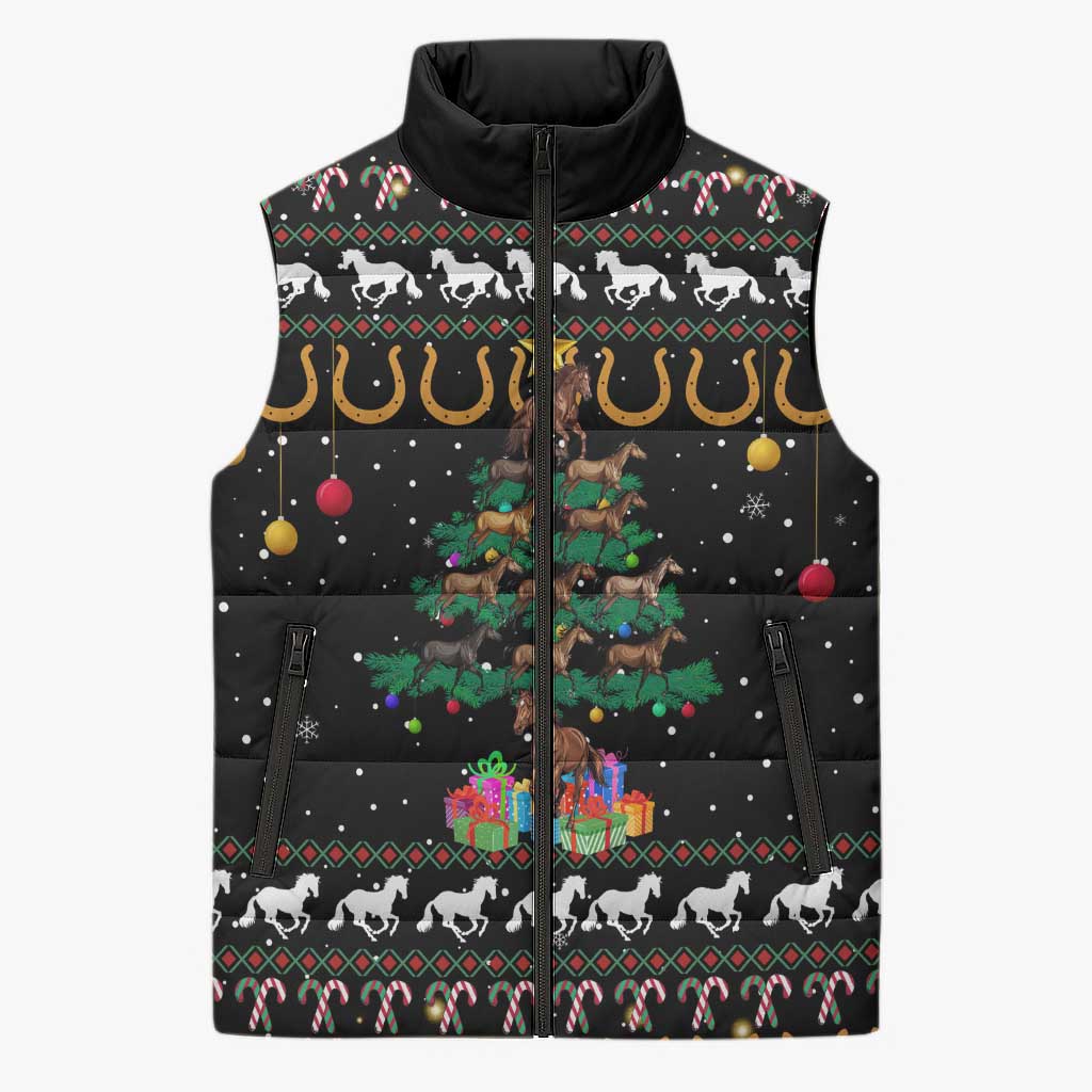 Horse Christmas Tree Christmas Design Sleeveless Puffer Jacket Xmas Holiday Patterns - Wonder Print Shop