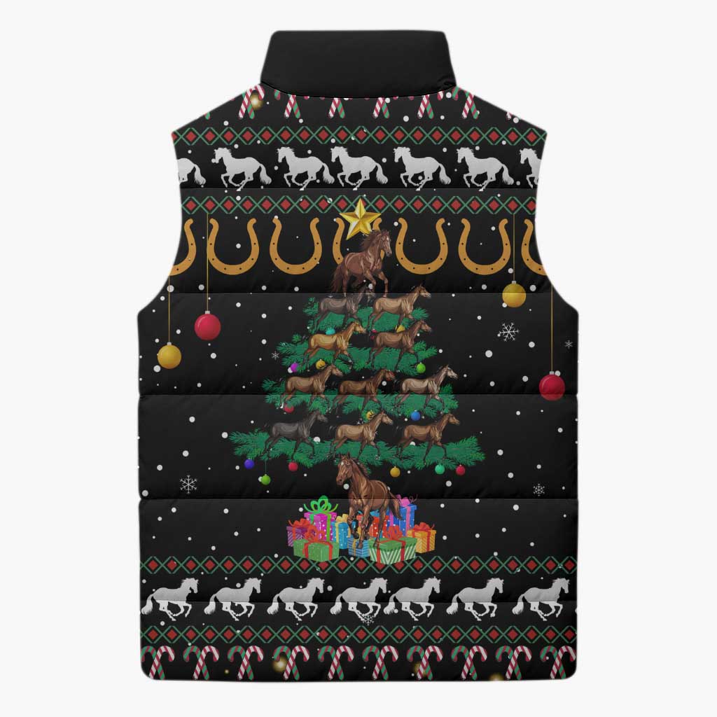 Horse Christmas Tree Christmas Design Sleeveless Puffer Jacket Xmas Holiday Patterns - Wonder Print Shop