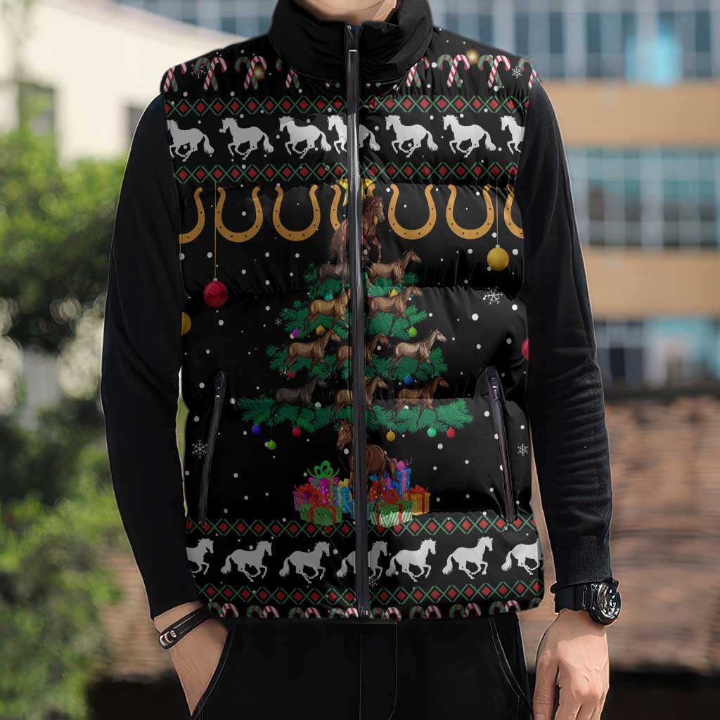 Horse Christmas Tree Christmas Design Sleeveless Puffer Jacket Xmas Holiday Patterns - Wonder Print Shop