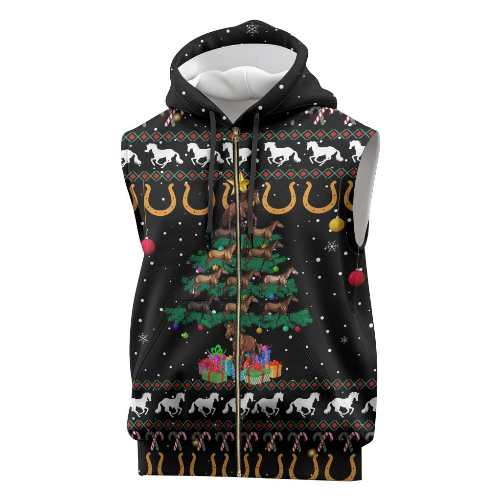 Horse Christmas Tree Christmas Design Sleeveless Zip Hoodie Xmas Holiday Patterns - Wonder Print Shop