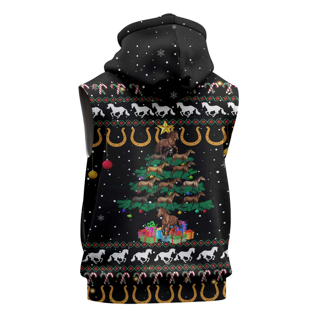 Horse Christmas Tree Christmas Design Sleeveless Zip Hoodie Xmas Holiday Patterns - Wonder Print Shop