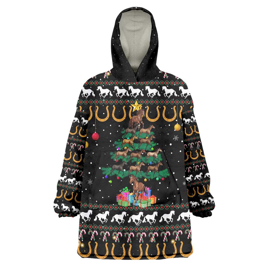 Horse Christmas Tree Christmas Design Wearable Blanket Hoodie Xmas Holiday Patterns - Wonder Print Shop